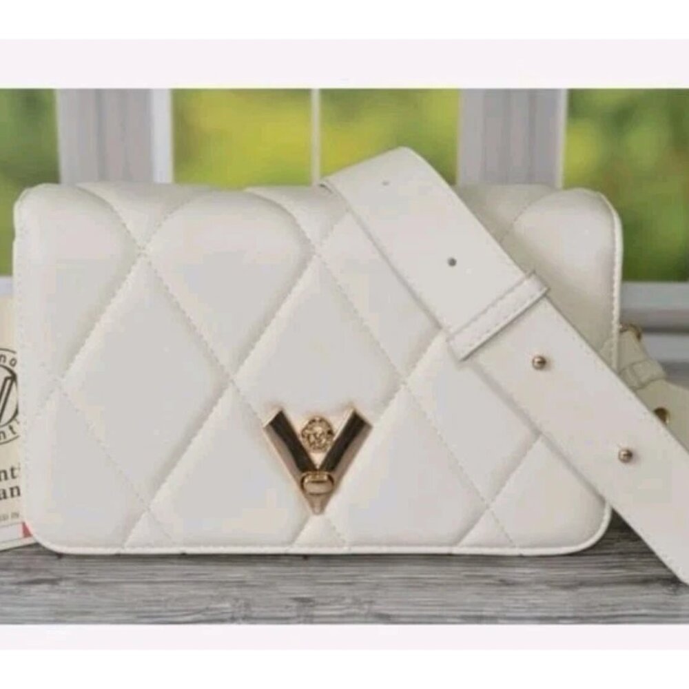 Valentino Orlandi Diamond Quilted Flap Crossbody/Purse White - NEW